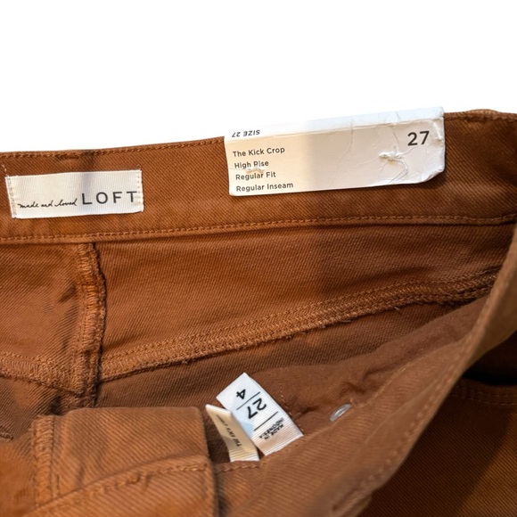 NWT, LOFT Pintucked Frayed High Rise Kick Crop Jeans in Cocoa Powder, Sz 4/27 - Picture 11 of 16